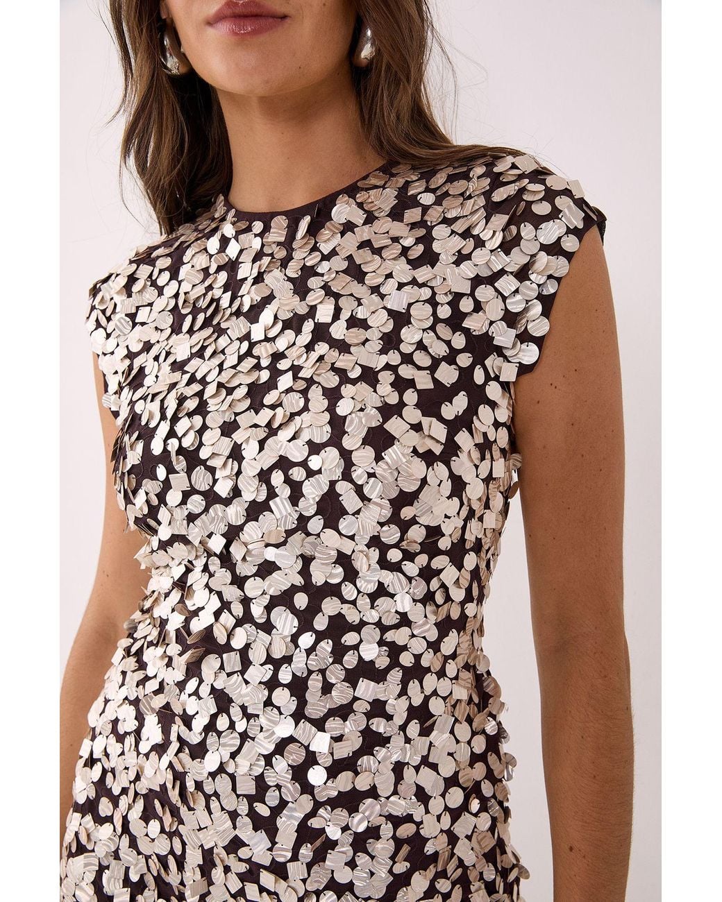 Nasty Gal Brown Iridescent Sequin Hand Embellished Cap Sleeve Mini Dress