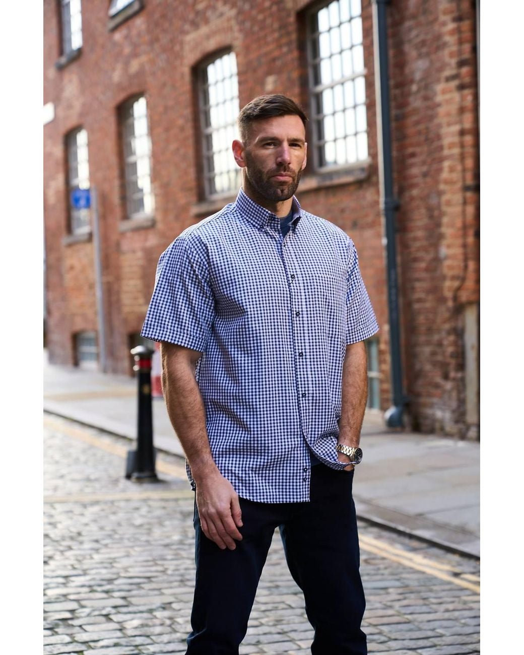 KAM Jeanswear Purple Short Sleeve Classic Gingham Check Shirt For for men