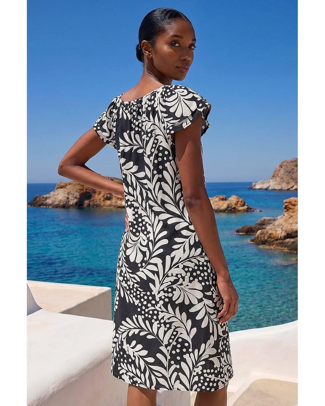Roman Blue Petite Printed Frill Shift Dress