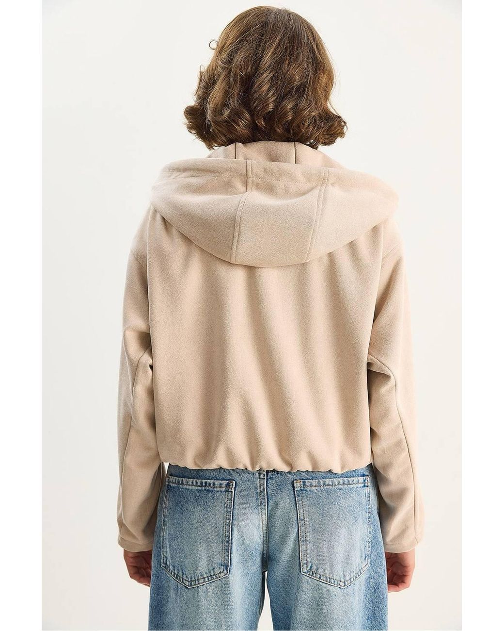 Bianco Lucci Natural Hooded Zipper Jacket