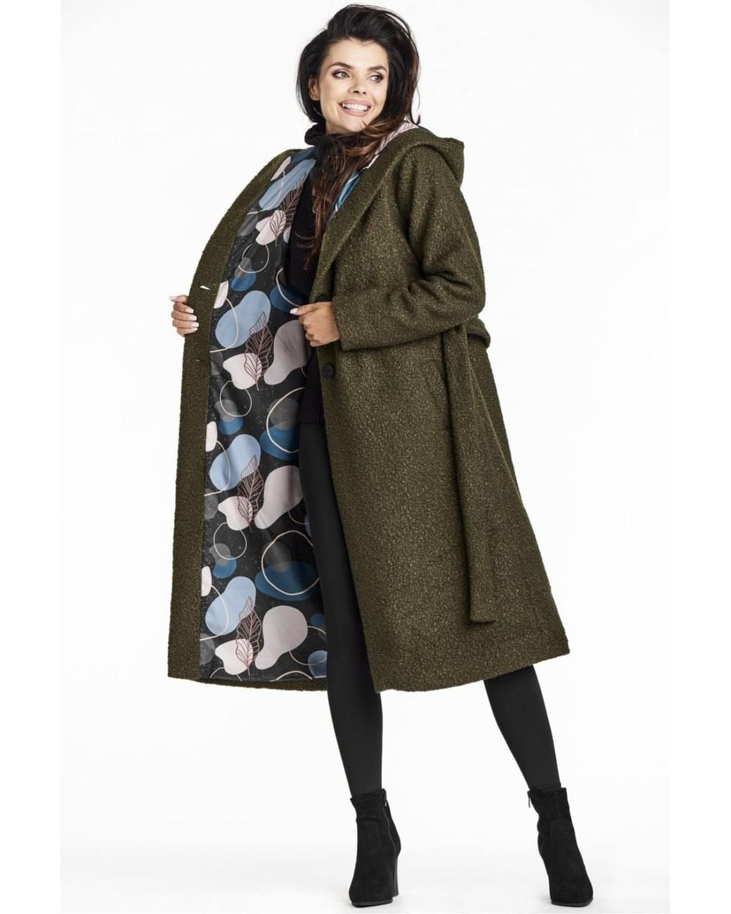 Love Lace Green Autumn Collared Coat With Belt & Buttons