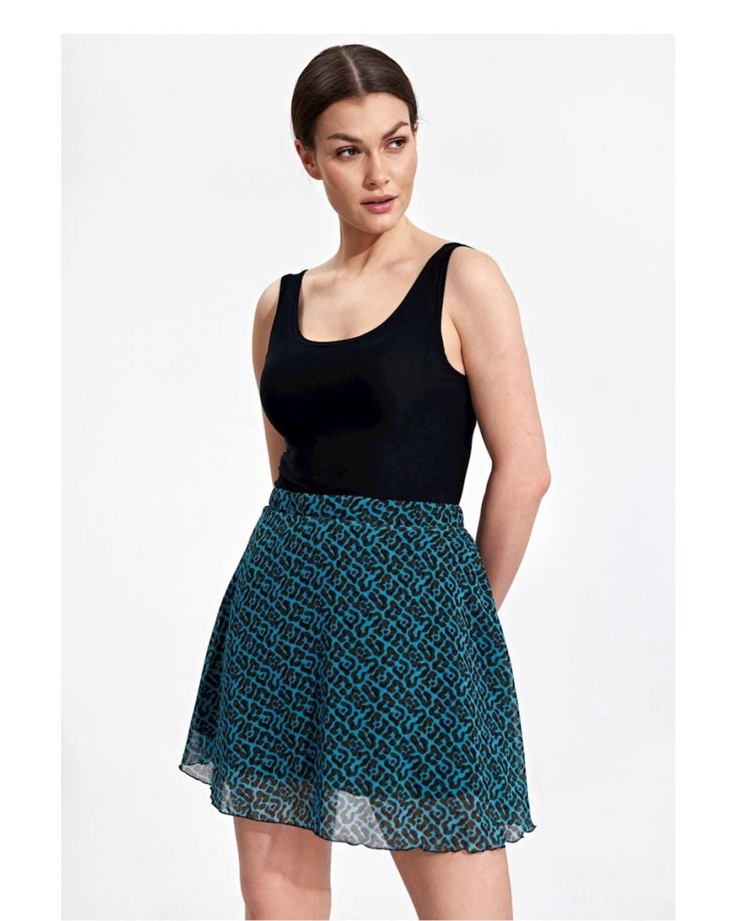 Love Lace Blue Flared Mini Skirt With Lining & Elastic Waist