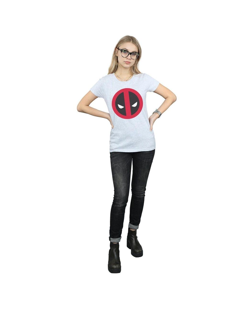 Marvel White Deadpool Large Clean Logo Cotton T-Shirt
