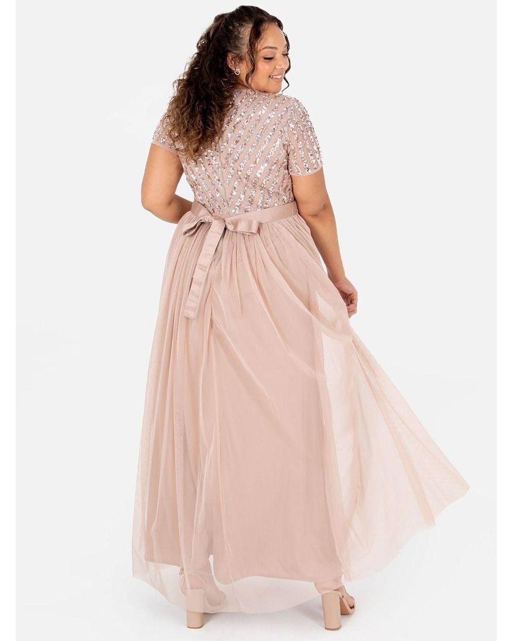Maya Deluxe Pink Belted Stripe Embellished Maxi Dress