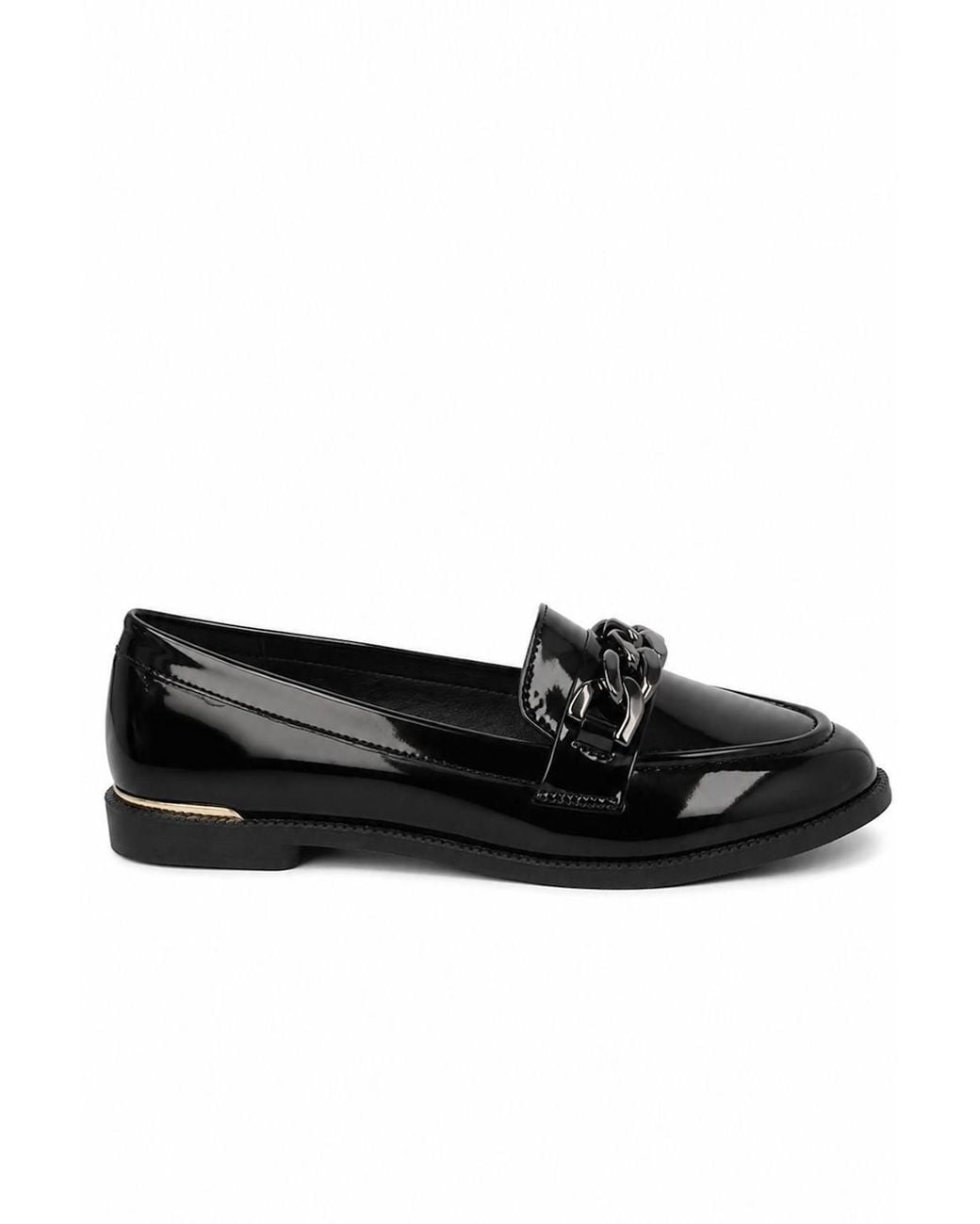 Spot on Black Chain Detail Flat Loafer Shoes