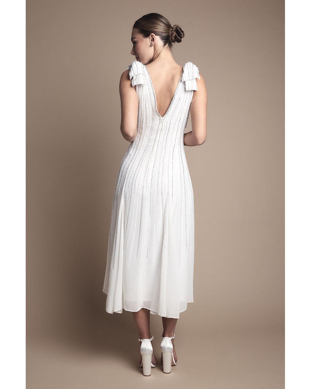 Coast Brown Bow Shoulder Embellished Midi Wedding Dress
