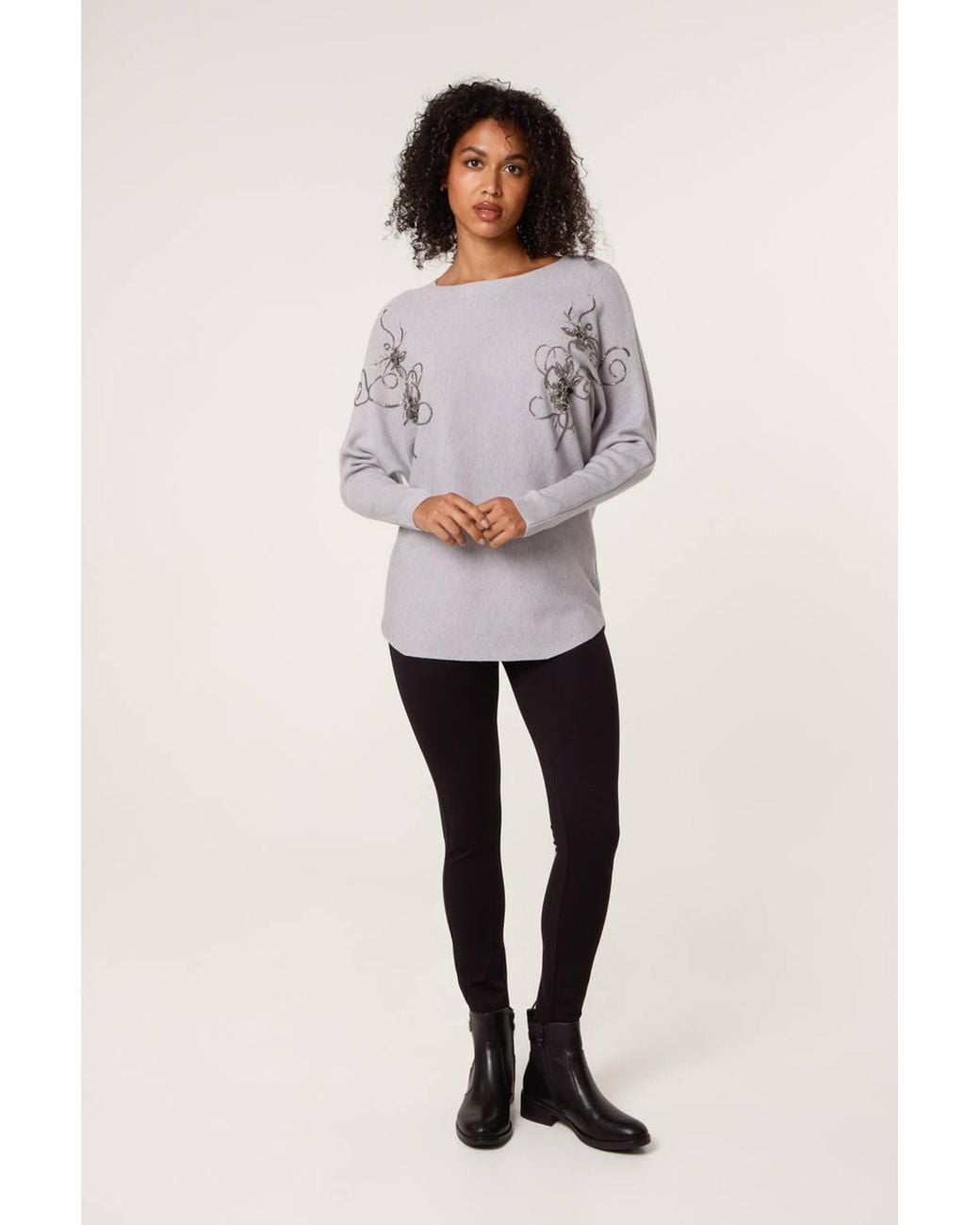 Blue Vanilla Gray Long Sleeve Round Neck Top