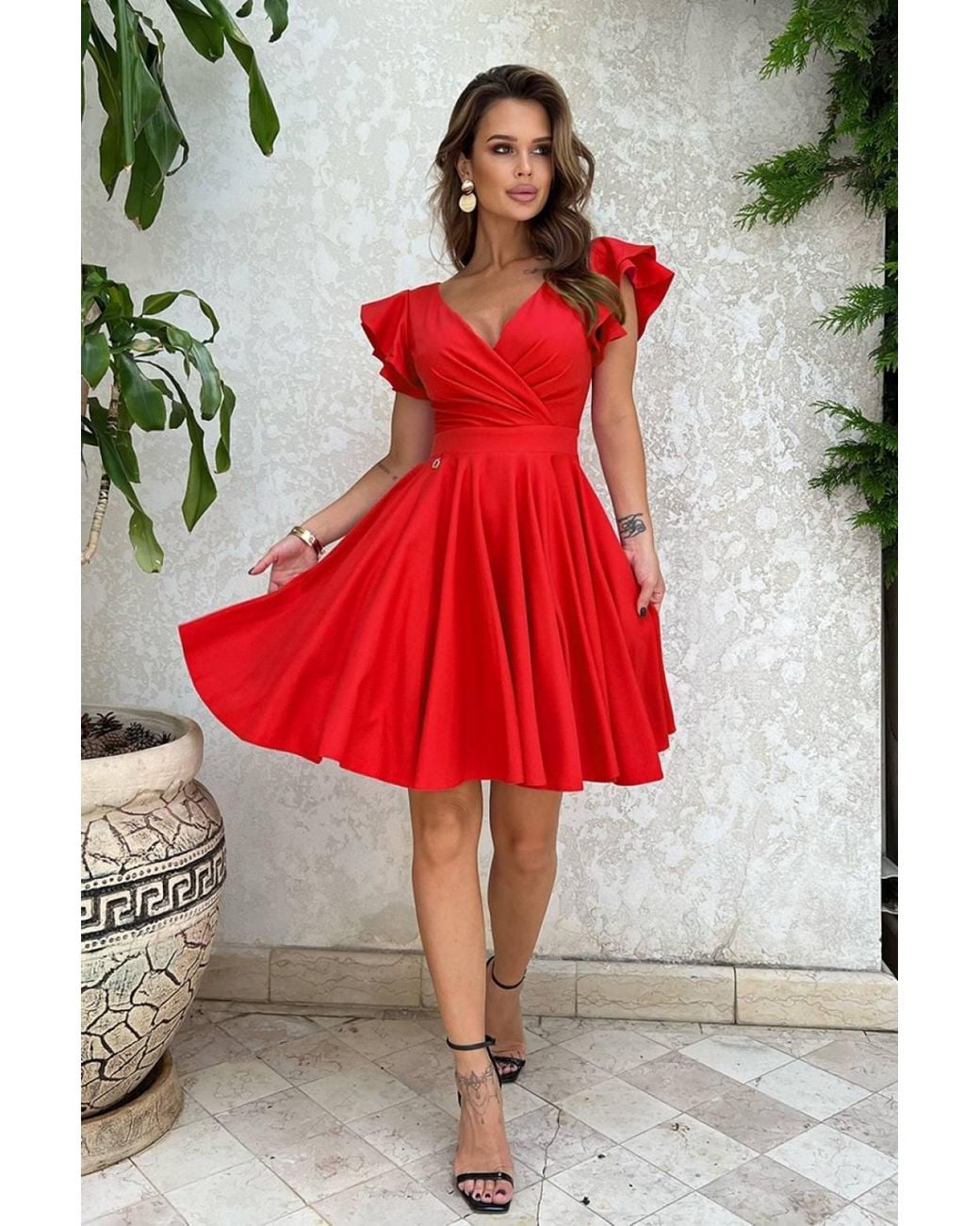 Love Lace Viscose Flared Short Sleeve Dress With Zip