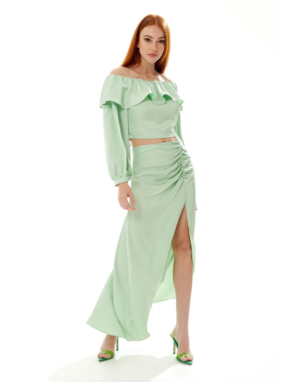 Liquorish Green Maxi Skirt With A Slit