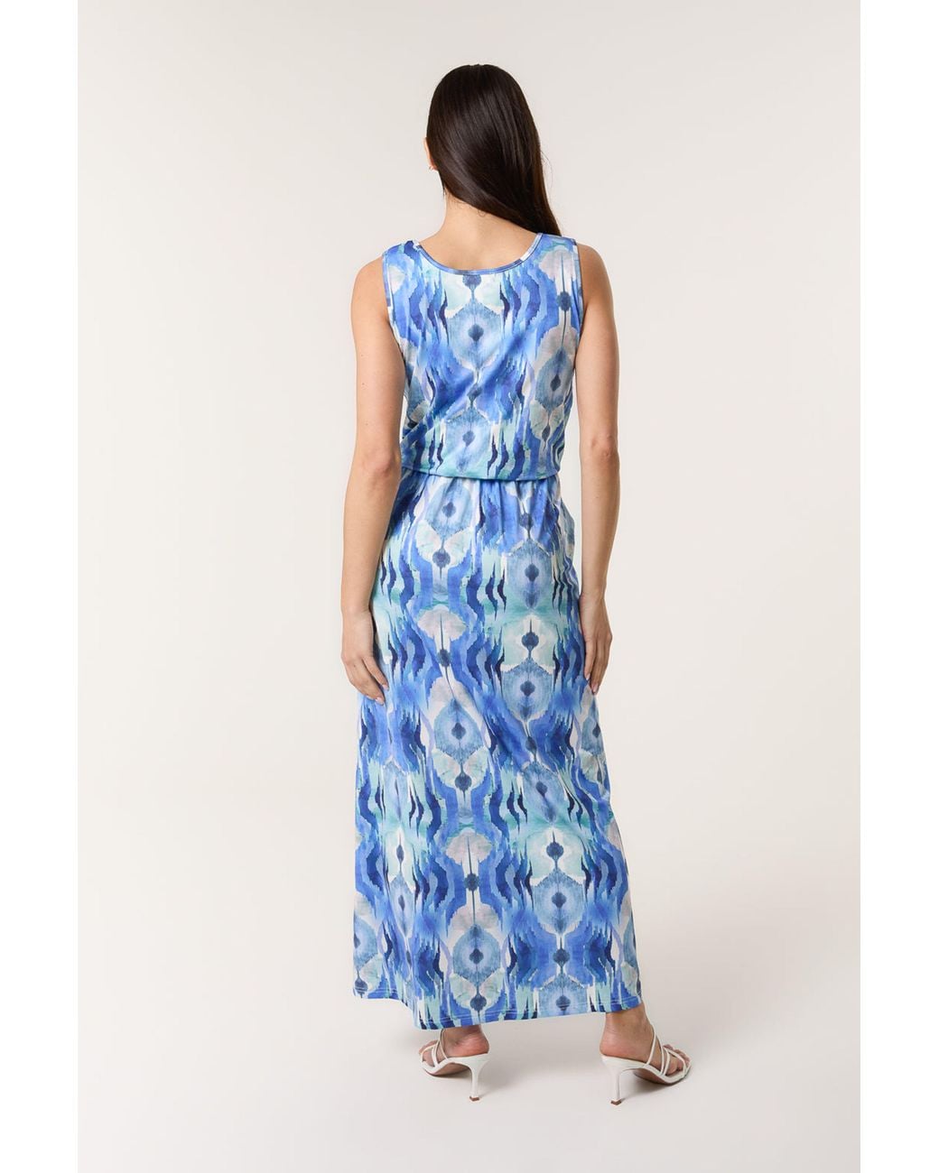 Blue Vanilla Blue Elasticated Waist Sleeveless Round Maxi Dress