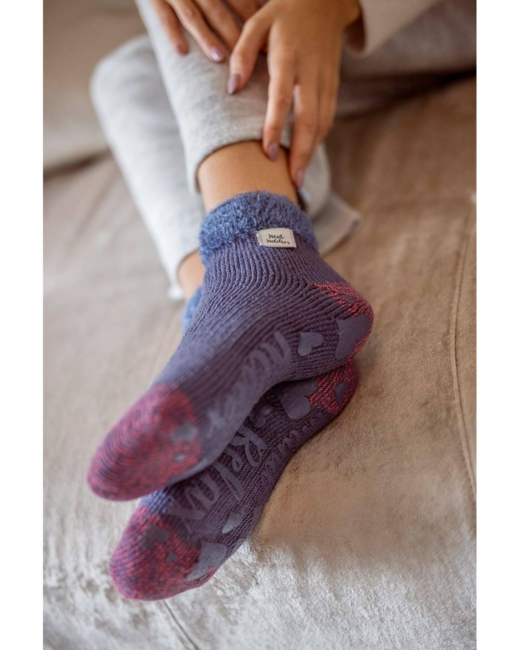 Heat Holders Blue 2 Pack Bed Socks Soft Cosy Warm Fluffy Winter Lounge Socks