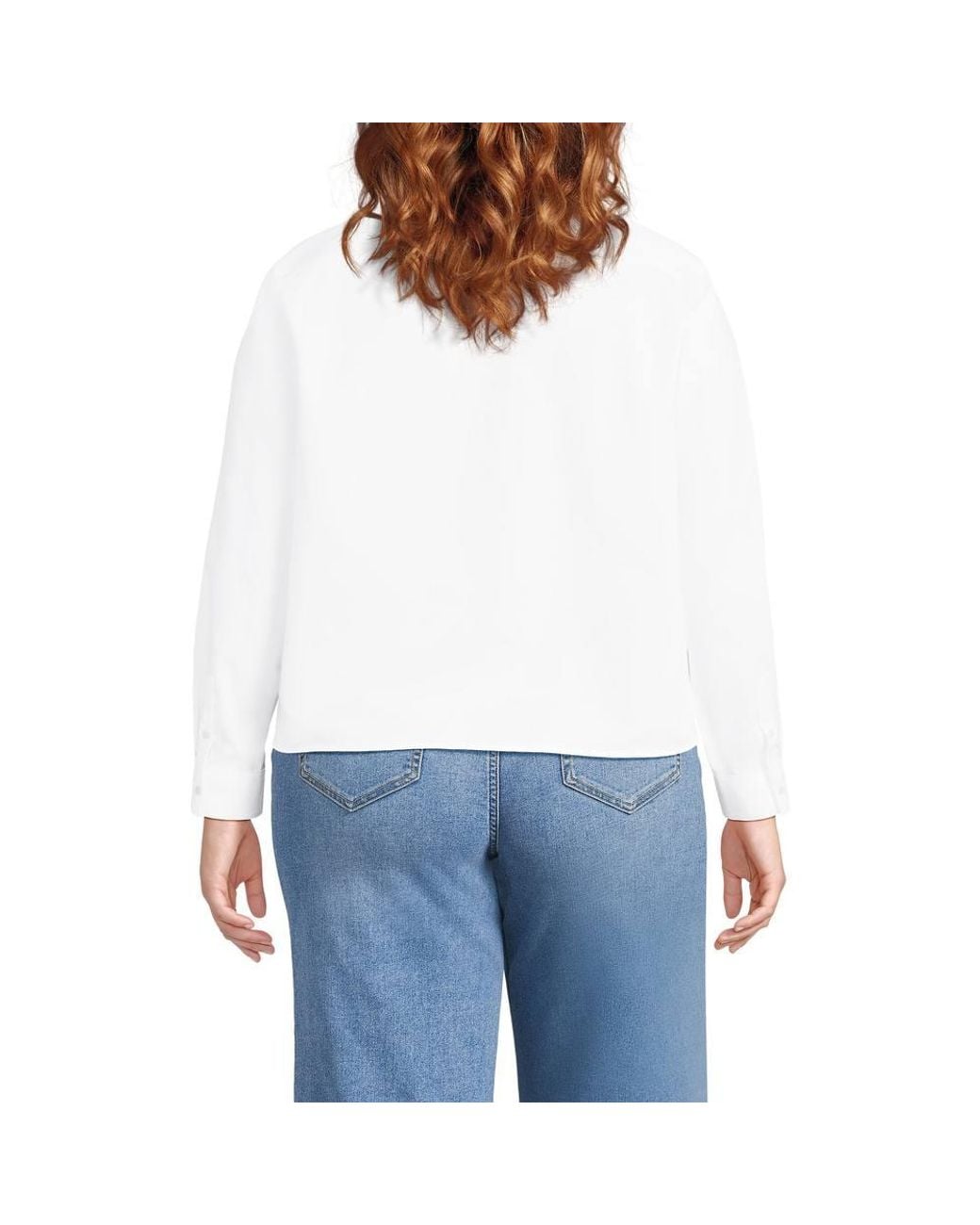 Lands' End White Plus Boxy Cropped Non-Iron Shirt