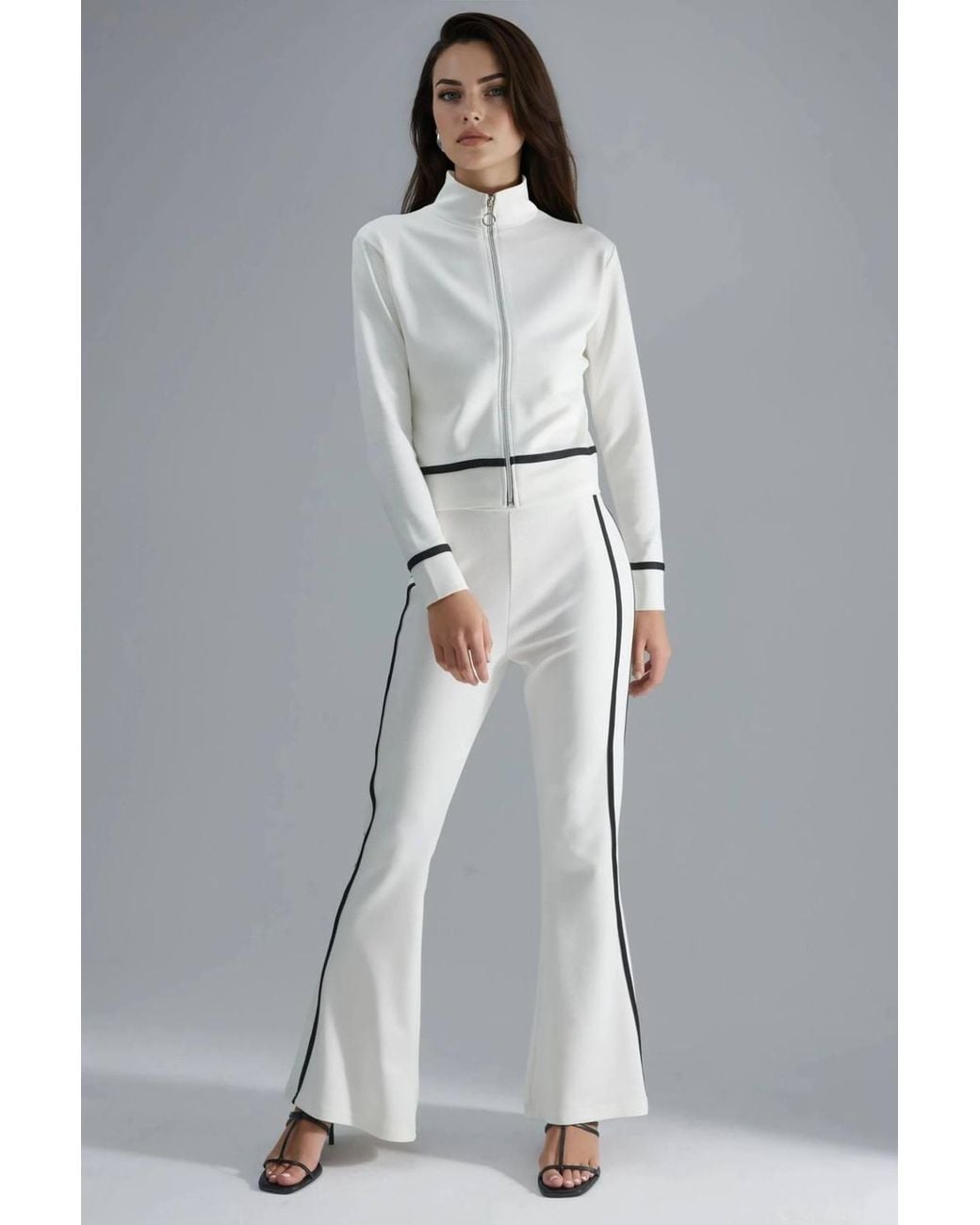 Hiccup Gray Modal Touch Zippered Sweatshirt & Flare Pants Two-Piece Set