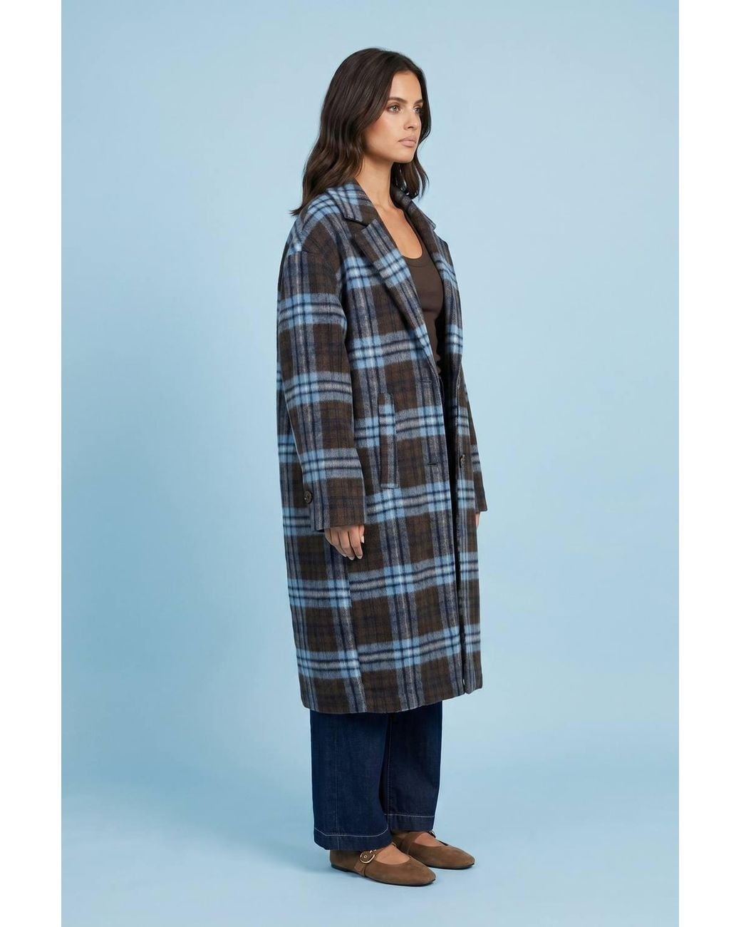 Urban Bliss Blue Wool Blend Check Longline Coat