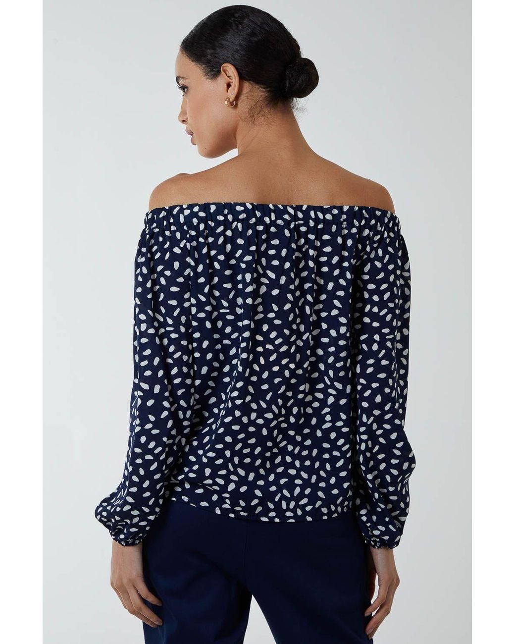 Blue Vanilla Blue Off Shoulder Print Top With Tie