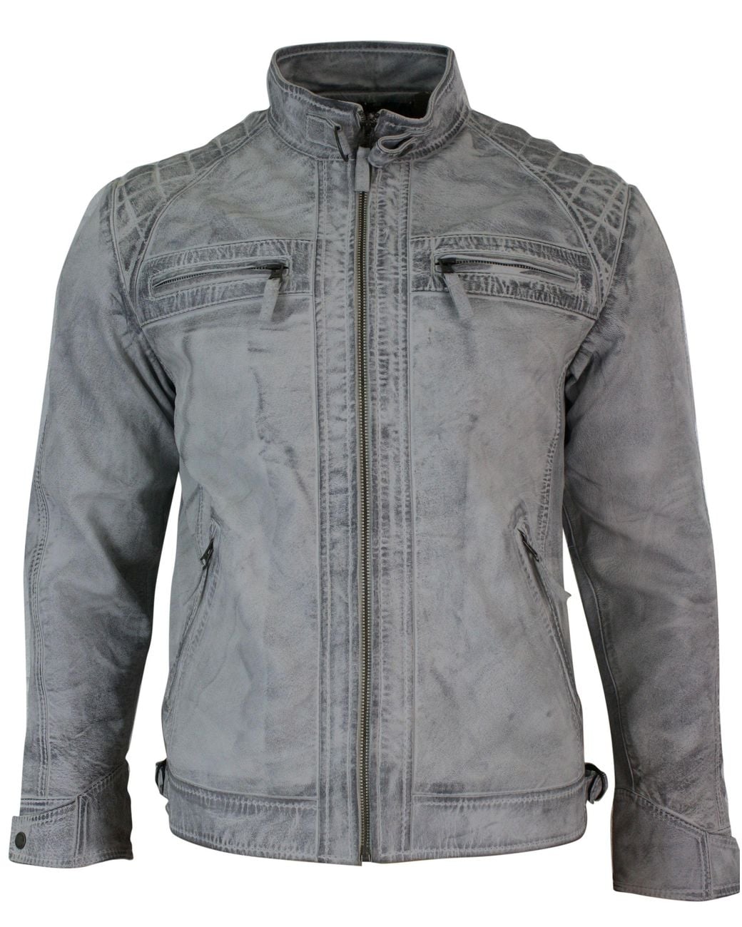 TruClothing Gray Zipped Soft Leather Short Biker Jacket for men