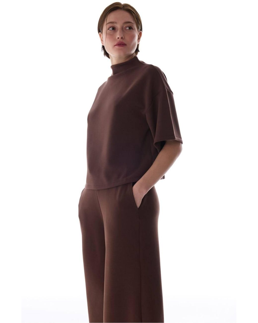 Penti Brown Crew Neck Crop Modal Top