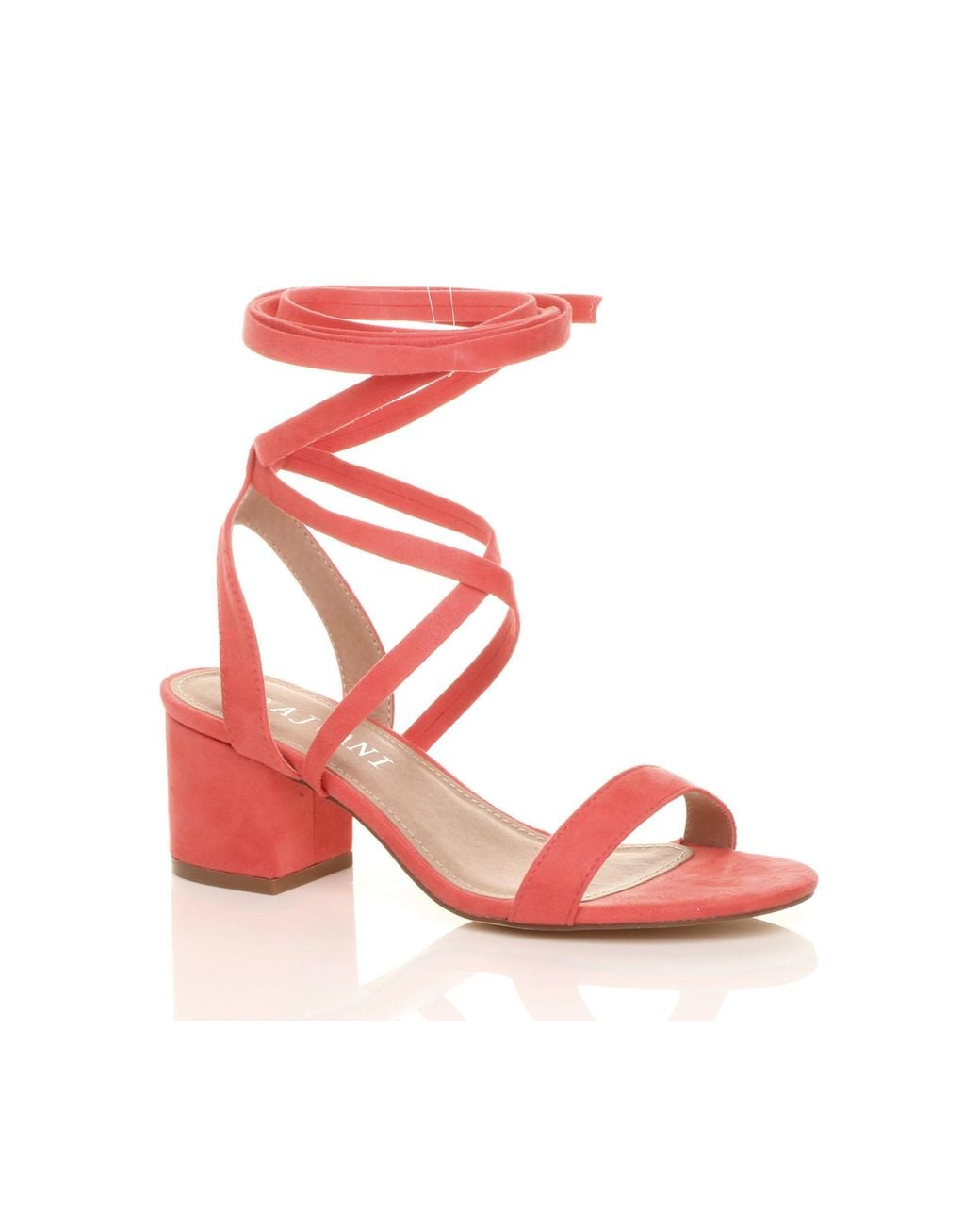 AJVANI Pink Mid Block Heel Tie Up Sandals