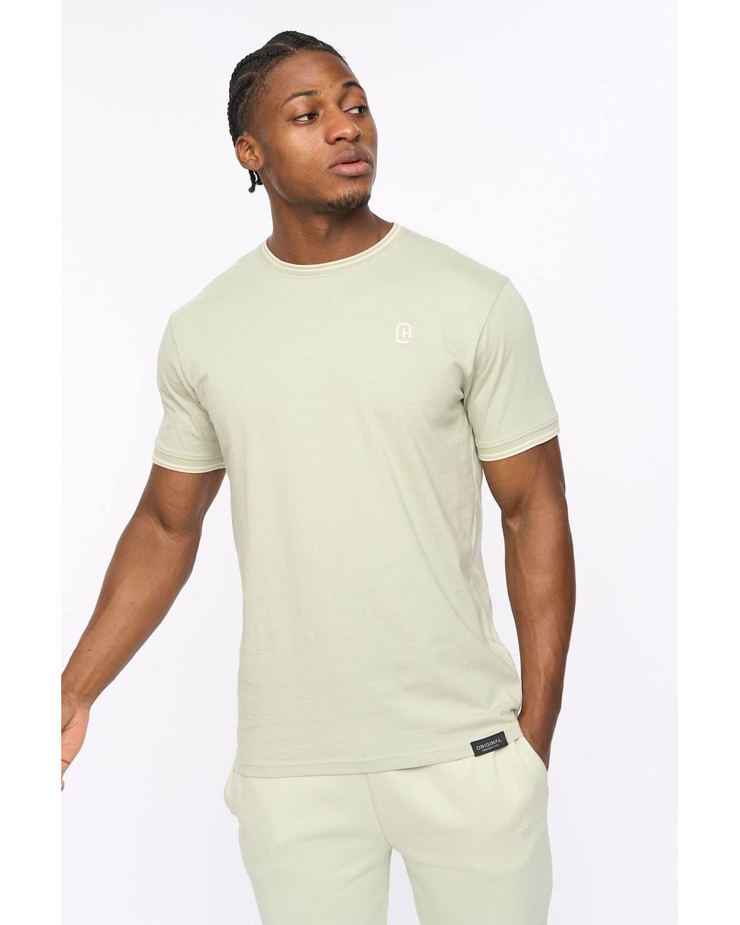 Crosshatch Green Preece Crew Neck Cotton T-Shirt With High Build Logo Print for men