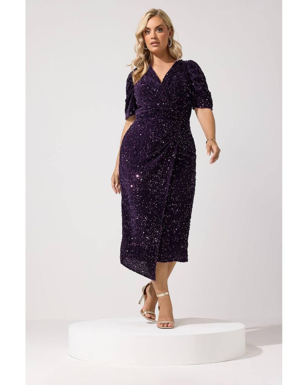Yours Blue Sequin Velvet Wrap Maxi Dress