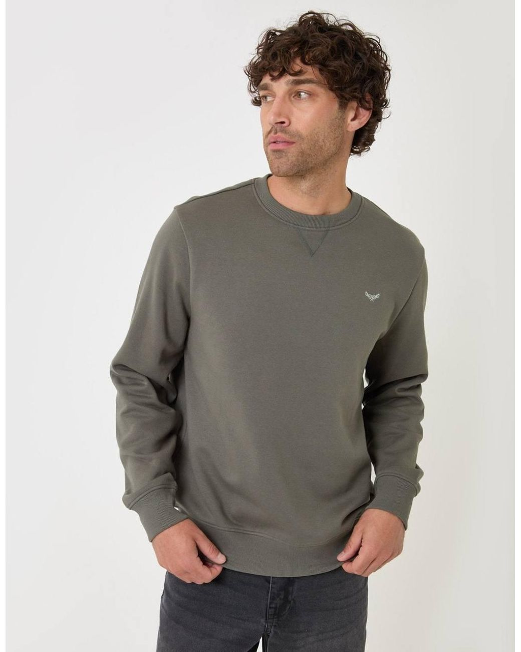 Threadbare Gray Cotton Rich Crew Neck Sweatshirt for men