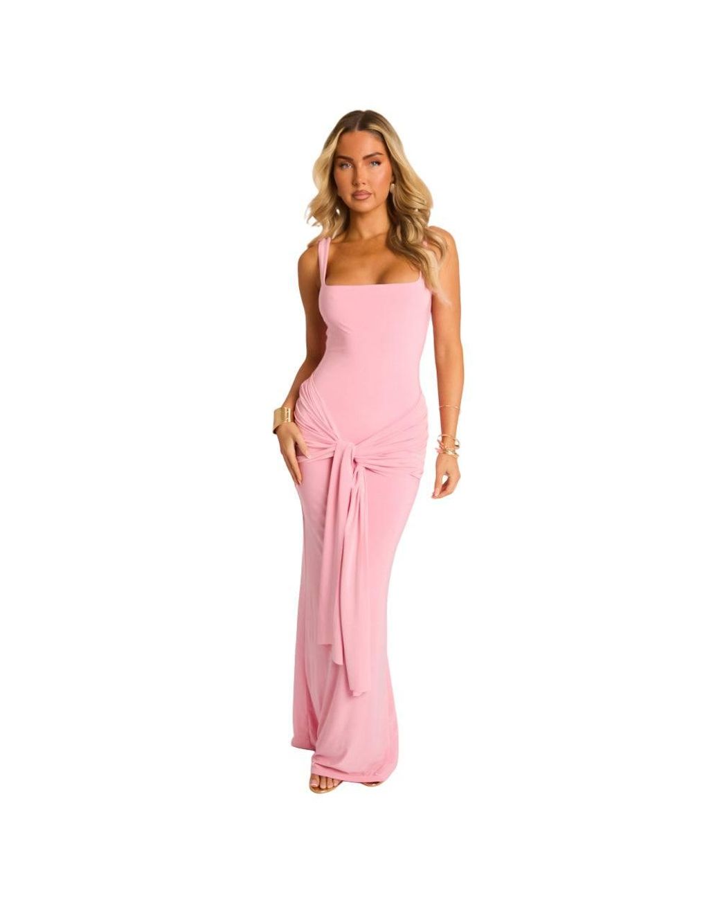 Rebellious Fashion Red Square Neck Tie Front Maxi Dress