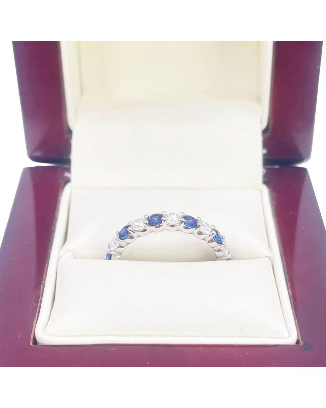 Raina Jewels Blue 18Ct Round Diamond & Sapphire Half Eternity Stackable Band 1.20Ct