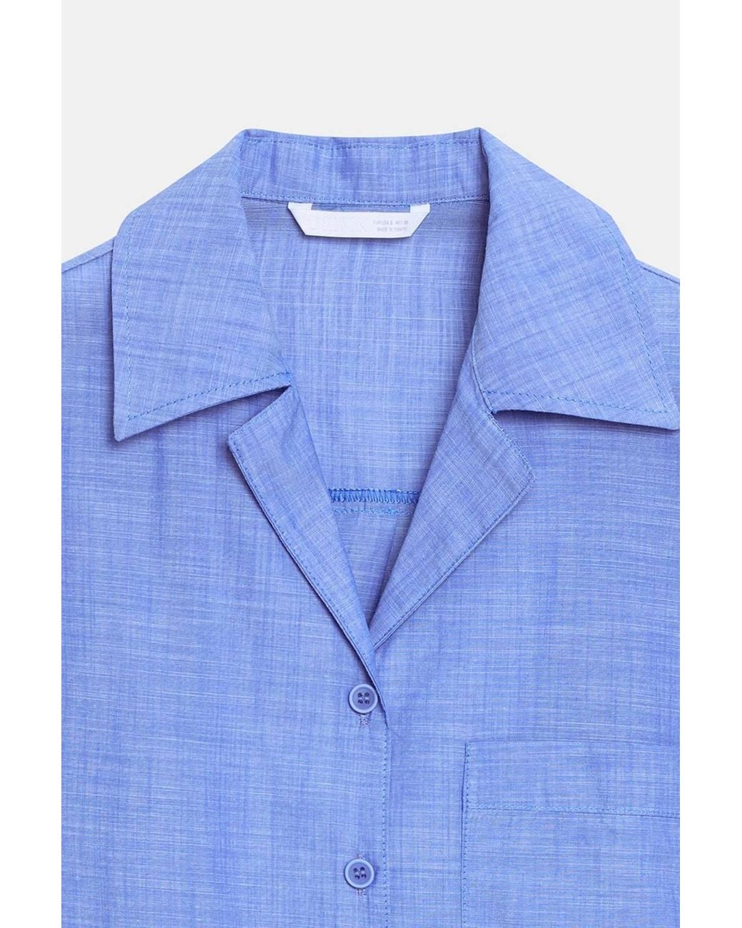 Dilvin Blue Cotton Poplin Crop Shirt