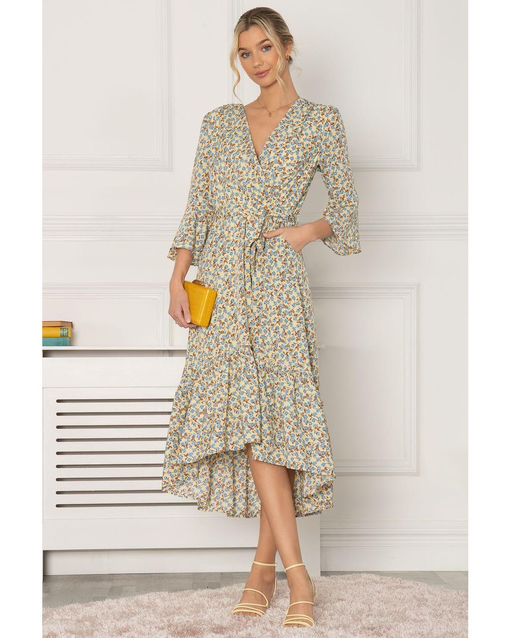 Jolie Moi Yellow Geelan Tiered Hem Maxi Dress