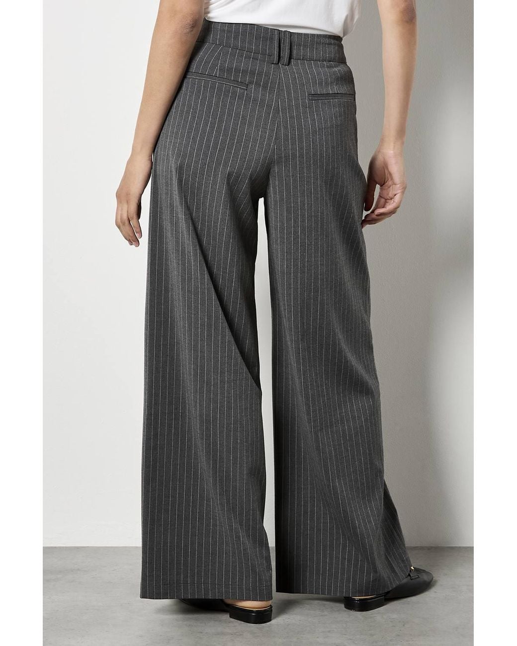 Apricot Gray Pinstripe Wide Leg Tailored Trousers