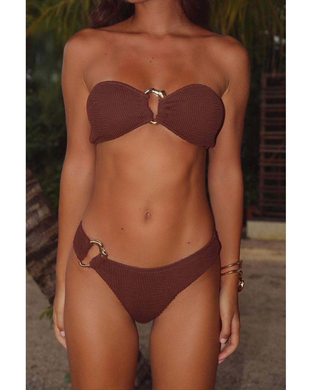 Moda Minx Brown Coffee Mangole Scrunch Fixed Bikini Bottoms