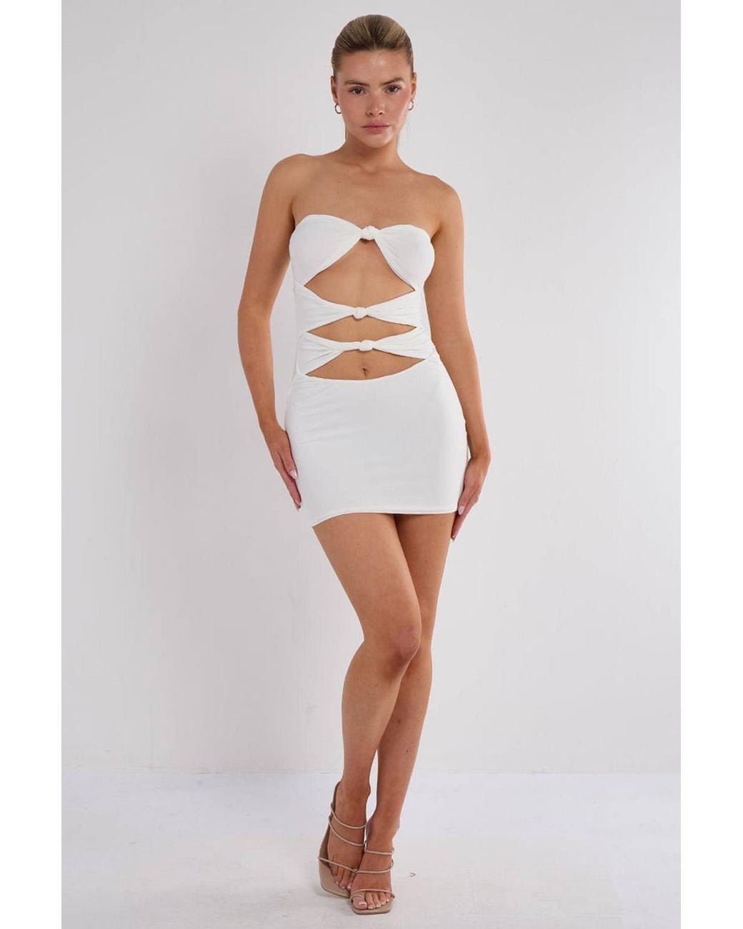 Stylewise White Cut Out Knot Front Bandeau Mini Dress