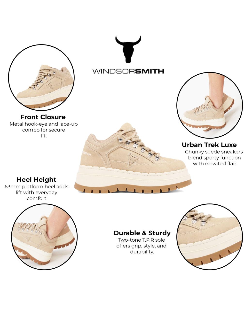 Windsor Smith Natural Sand Suede Chunky Platform Sneakers Trainers