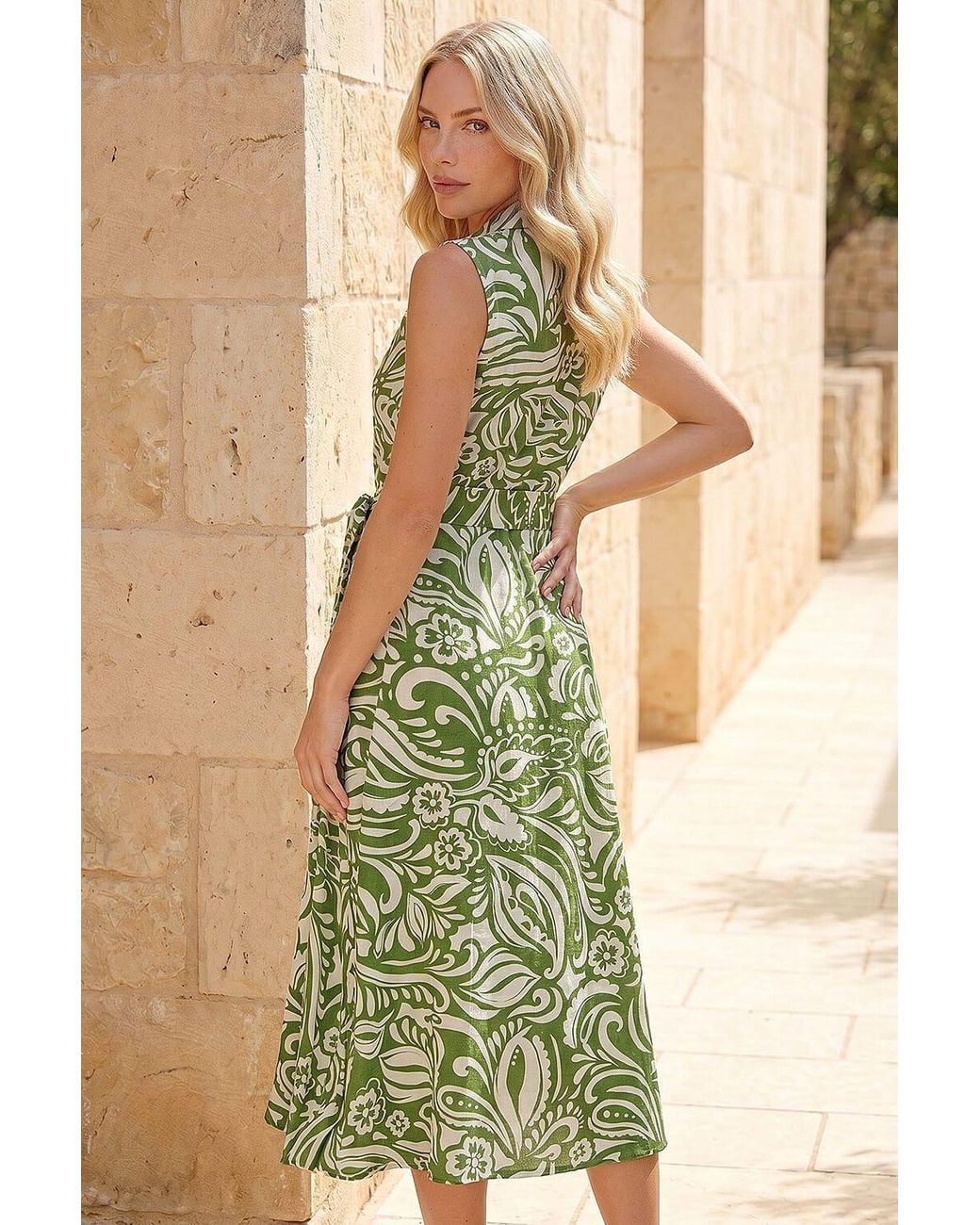Roman Green Petite Abstract Midi Shirt Dress