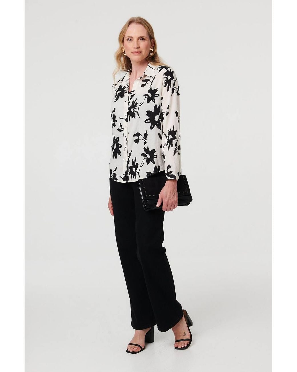 Izabel London White Floral Relaxed Long Sleeve Shirt