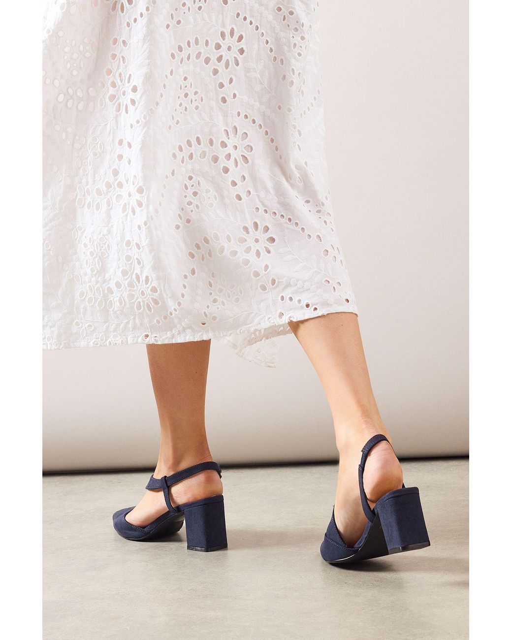 Wallis Blue Wide Fit Eve Asymmetric Strap Block Heel Pointed Court Shoes