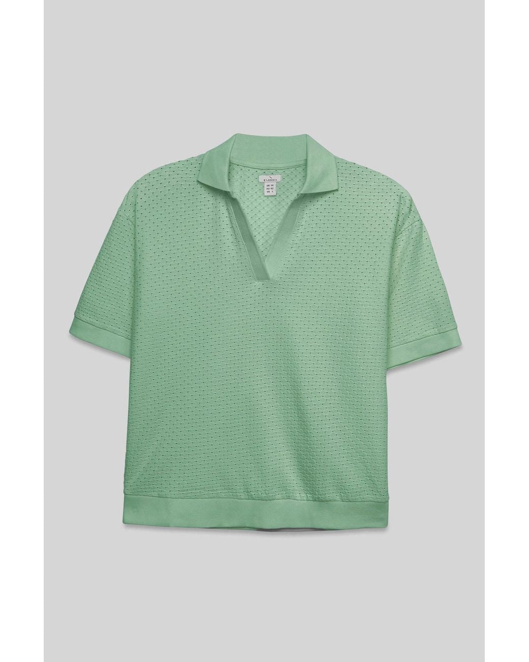 Enorsia Green Cotton Rich Broderie V-Neck Polo Shirt