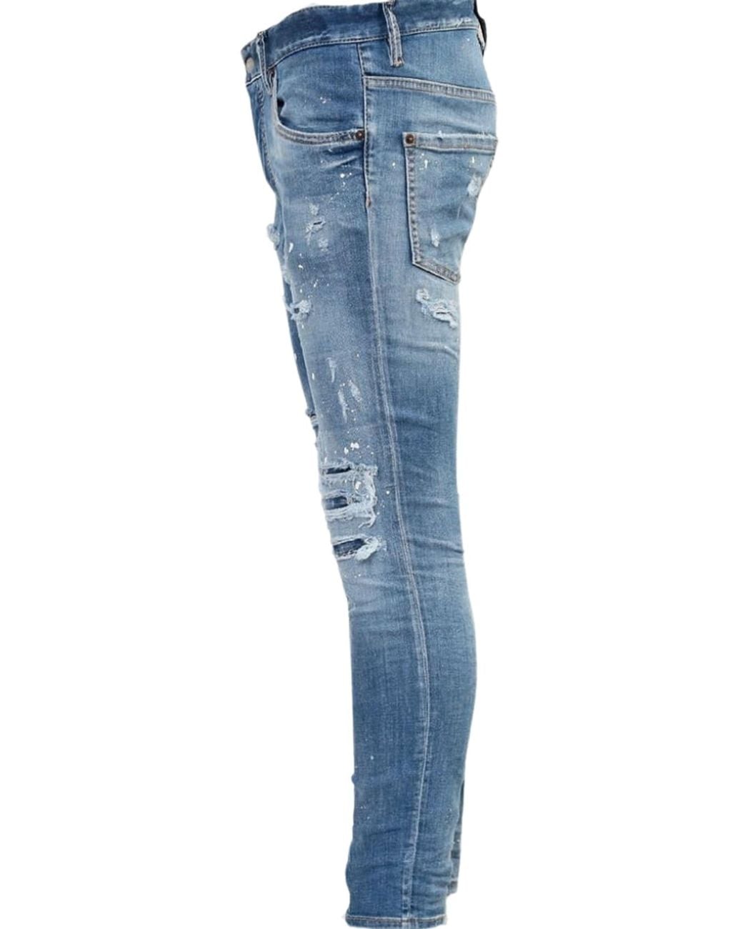 DSquared² Blue Super Twinky Jean Paint Splash Reinforced Ripped Jeans for men