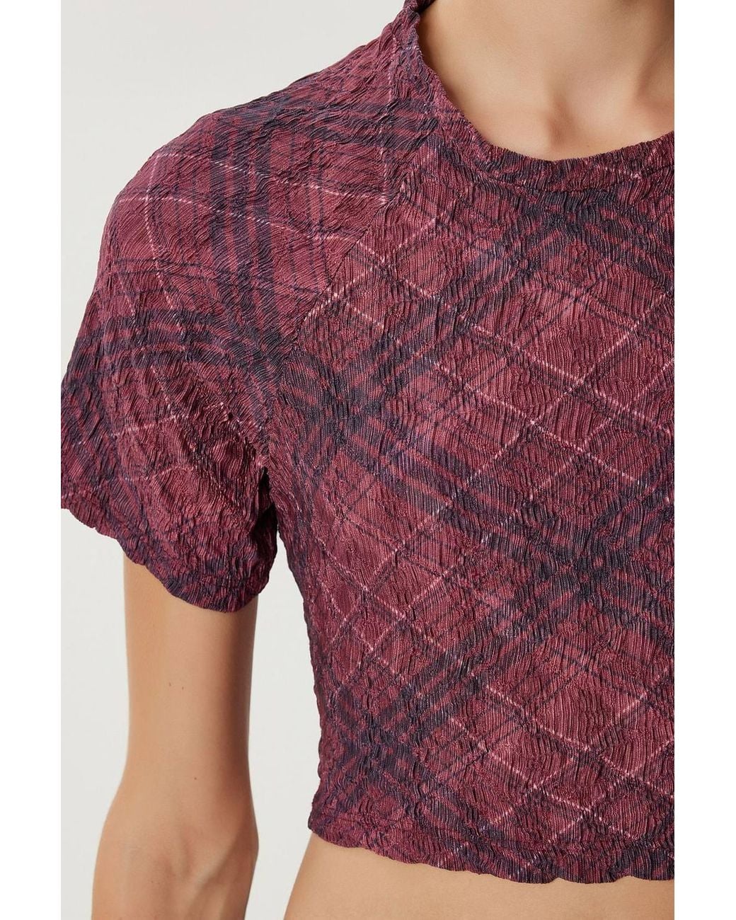 Happiness İstanbul Red Abstract Print Short Sleeve Slim Fit Crop Blouse