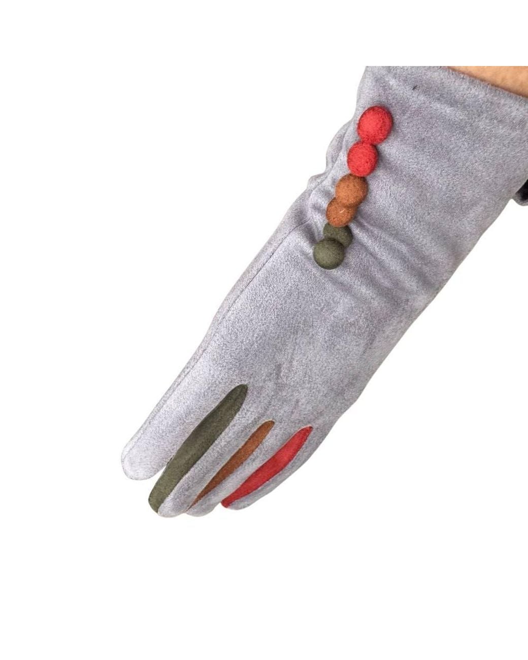 Love EMVY Gray Vibrant Colourful Contrast Gloves With Button Detailing