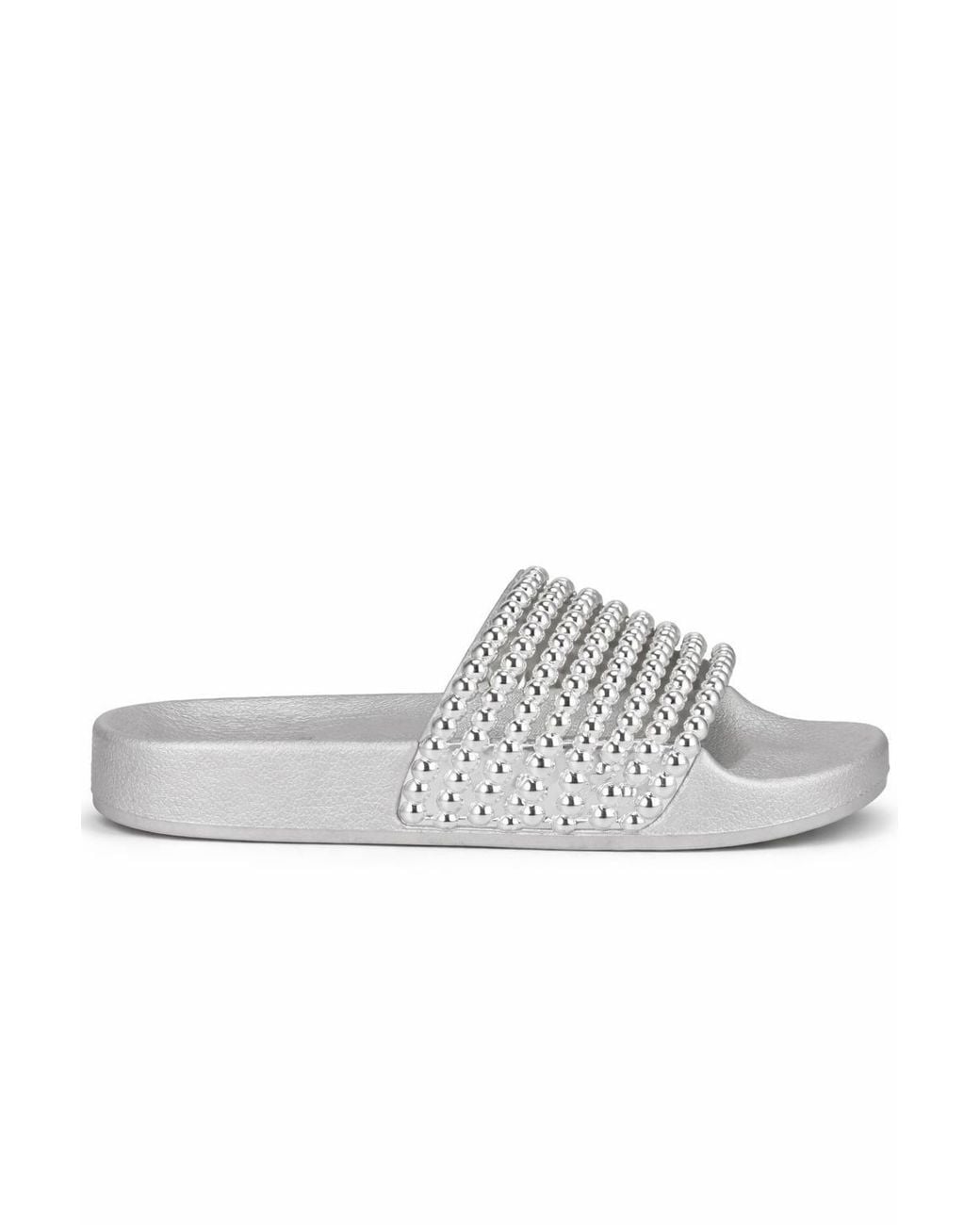 Spot on Metallic Studded Strap Slider Sandal With Cushioned Footbed