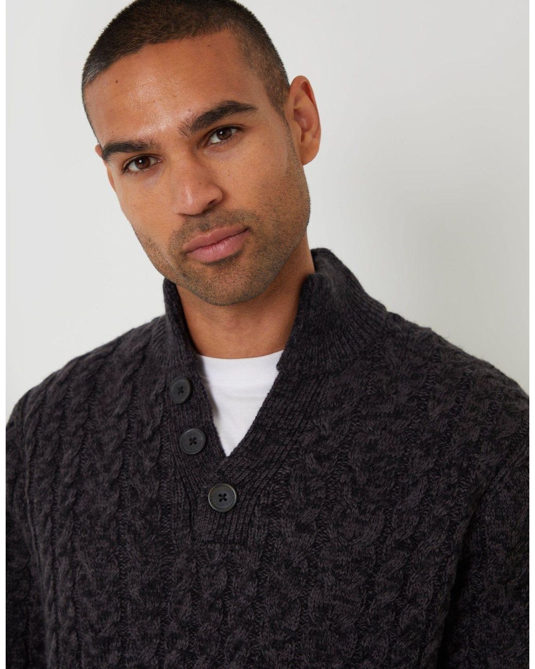 Threadbare Blue Funnel Neck Cable Knit Jumper for men