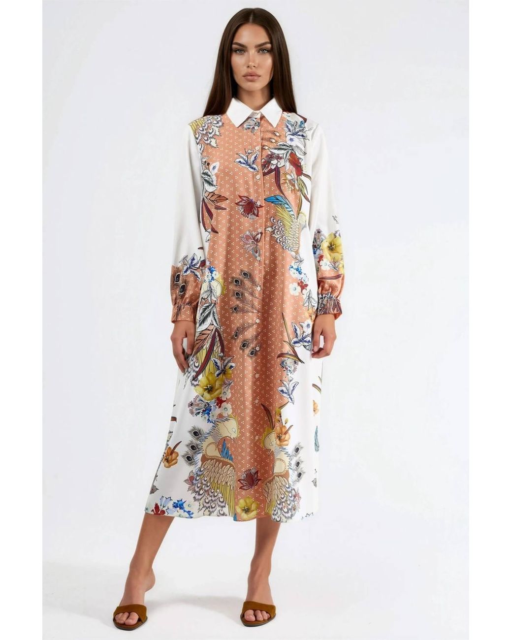 Msn-Collection Multicolor Floral Maxi Dress With Button Closure