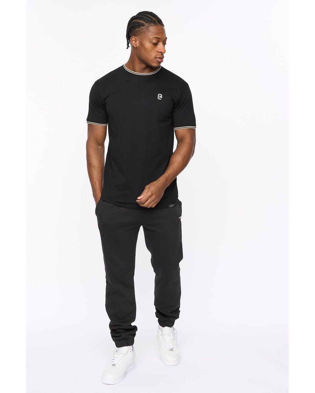 Crosshatch Black Preece Crew Neck Cotton T-Shirt With High Build Logo Print for men