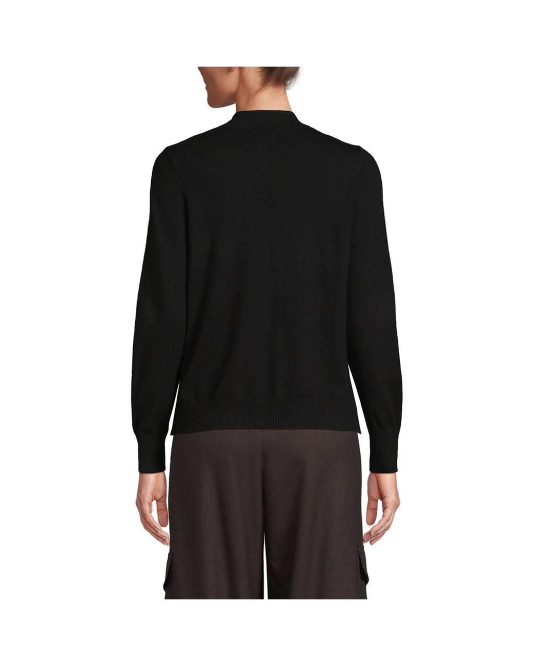 Lands' End Black Button Cuff Polo Neck Jumper