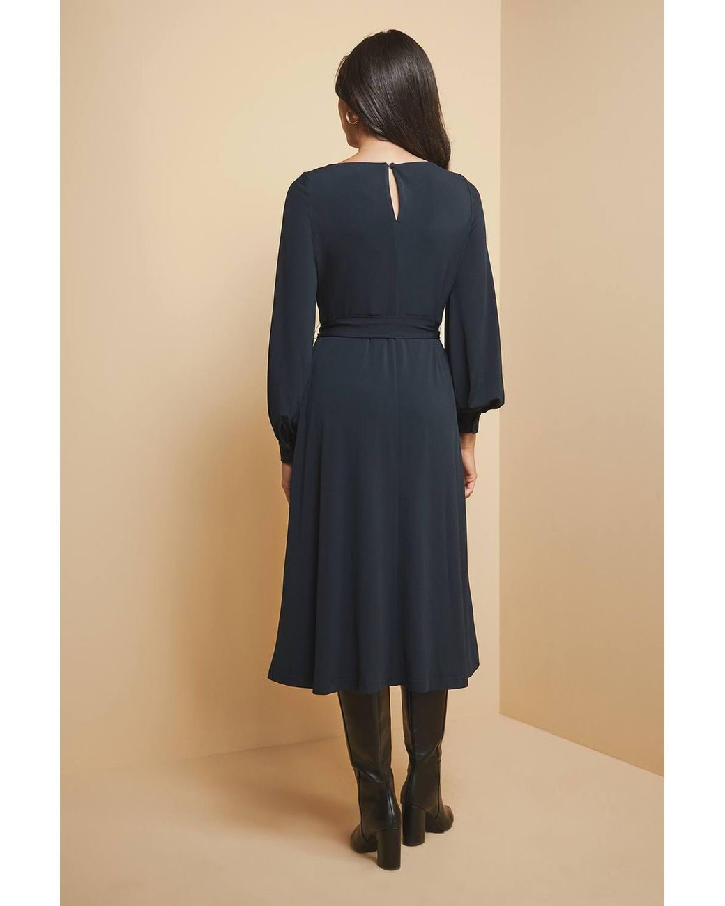 Wallis Blue Jersey Belted Midi Dress