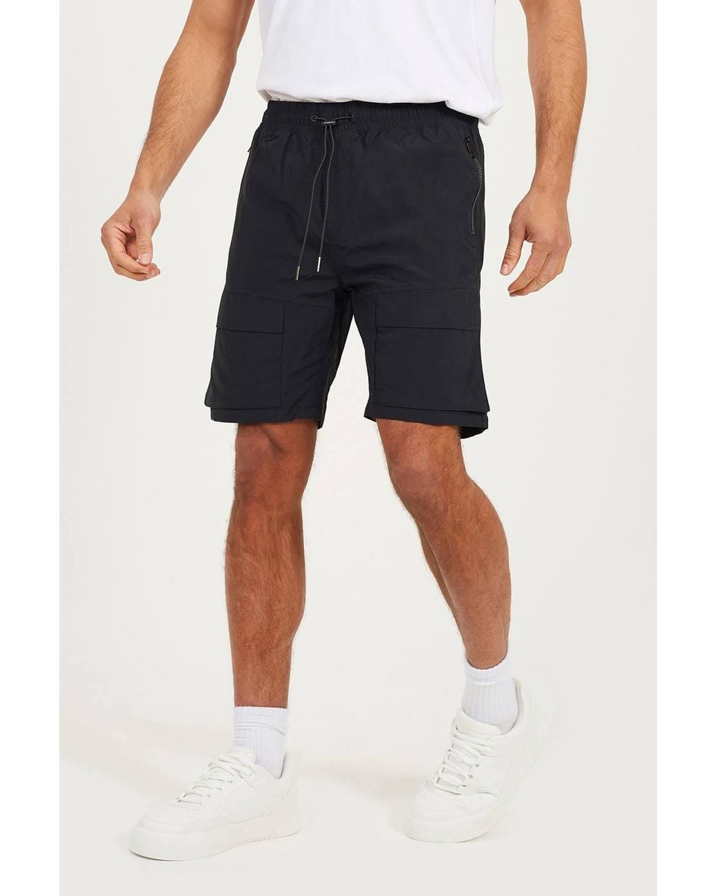 Brave Soul Blue Cotton Utility Elasticated Waist Shorts for men