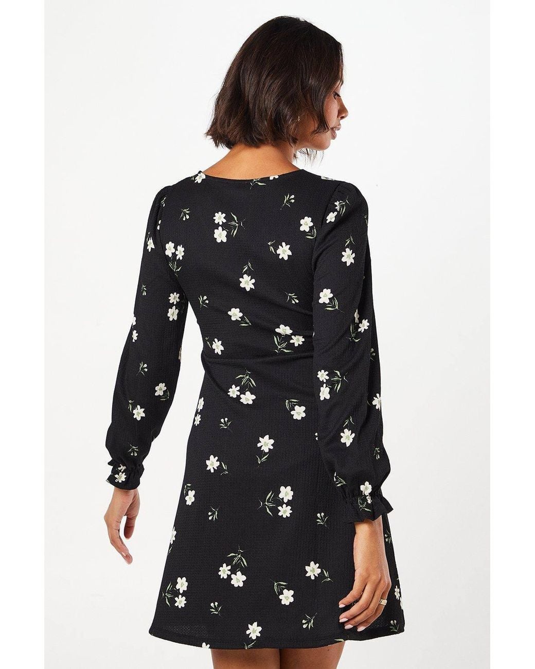 Dorothy Perkins Black Long Sleeve V Neck Mini Dress