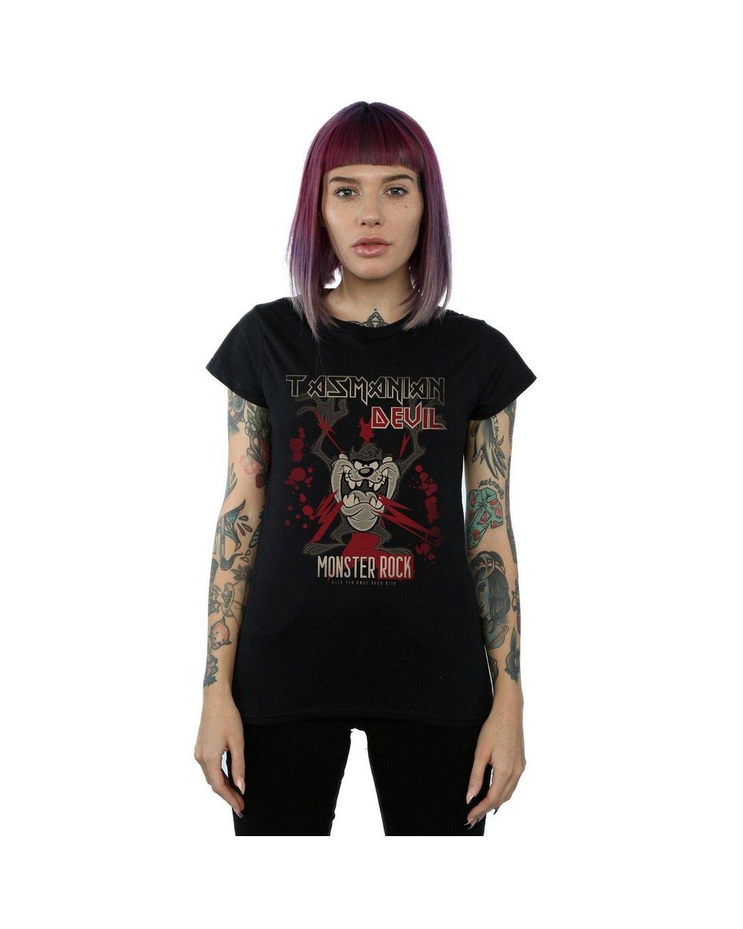 Looney Tunes Black Monster Rock Tasmanian Devil Cotton T-Shirt