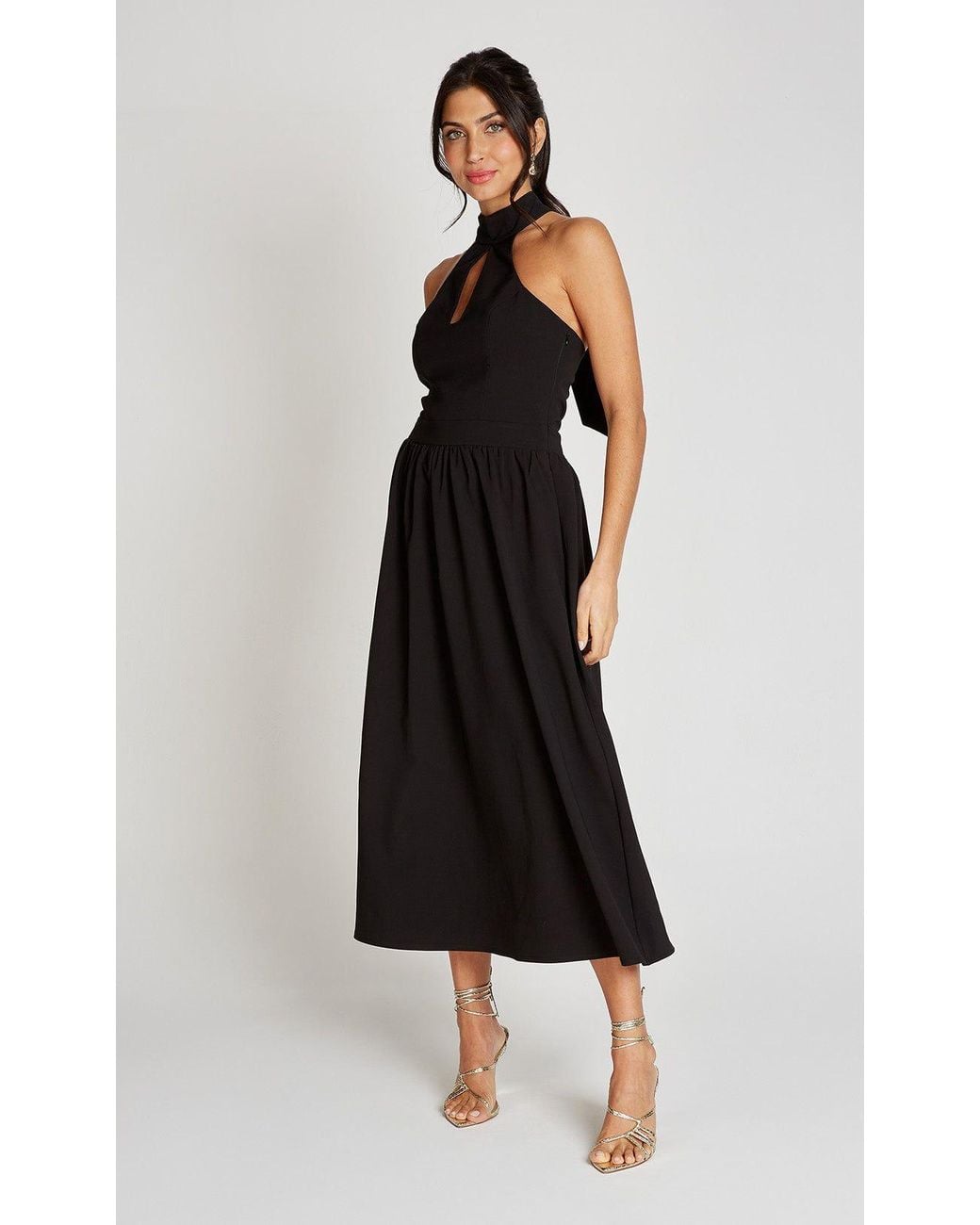 Little Mistress Black Halter Neck Keyhole Midaxi Dress